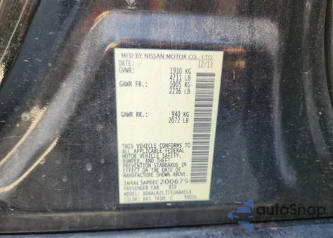 2014 Nissan Altima 2.5 from USA, damaged, VIN 1N4AL3AP6EC200675